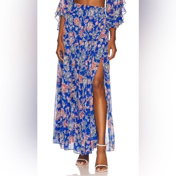 REVOLVE x MISA Allesia sheer maxi skirt  in blue floral Size SMALL. NWT - Picture 1 of 10